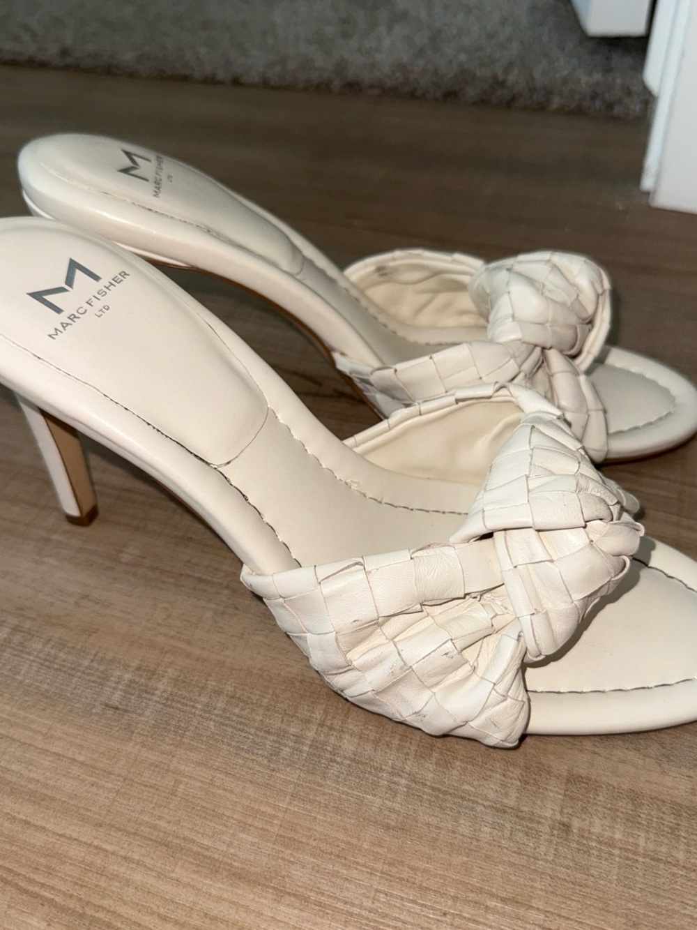 Marc Fisher Cream Braided Knot Heels